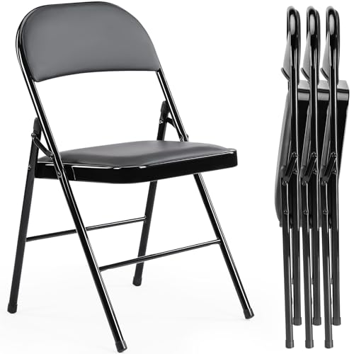 Sweetcrispy Folding Chair 12 Pack, Leather Padded Folding Chairs, Sturdy Metal Foldable Chairs, Easy to Use and Store, Outdoor and Indoor, for Home