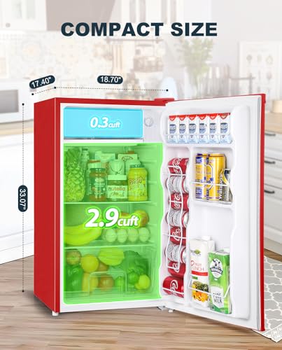 Upstreman 3.2 Cu.Ft Mini Fridge with Freezer, Single Door Mini Fridge, Dorm Fridge, Adjustable Thermostat, Mini Refrigerator for Bedroom, Office