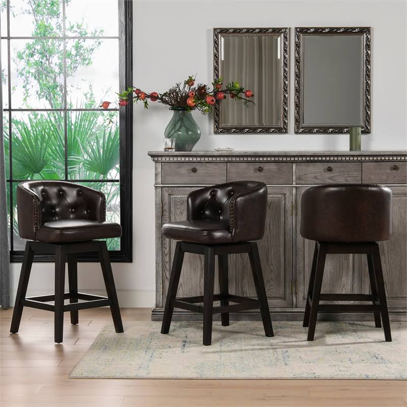 Jennifer Taylor Home Davidson 26x22 Faux Leather Swivel Counter Height Bar Stool in Vintage Brown