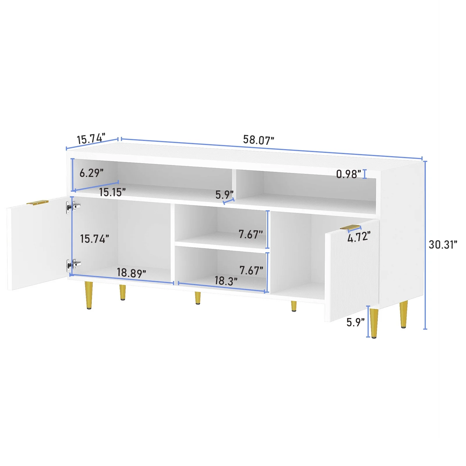 ChVans LED TV Stand for 55 60 65 inch TV, Wood Media Console, Entertainment Cabinet with Doors and Cubby Storage
