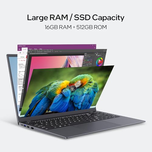 15.6-inch Windows 11 Laptop, 16GB RAM, 512GB SSD, FHD IPS Display Laptop Computer, Intel N5095 Quad Core, 2.4/5G WiFi, BT4.2 Backlit and Fingerprint