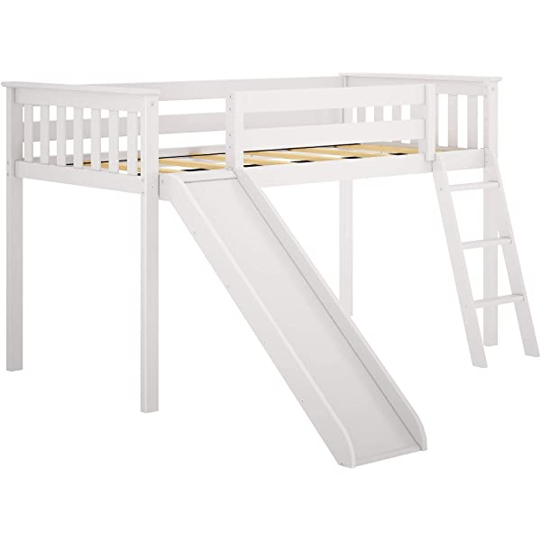 Max & Lily Twin Low Loft Bed with Staircase, White White Low Loft + Staircase Bed