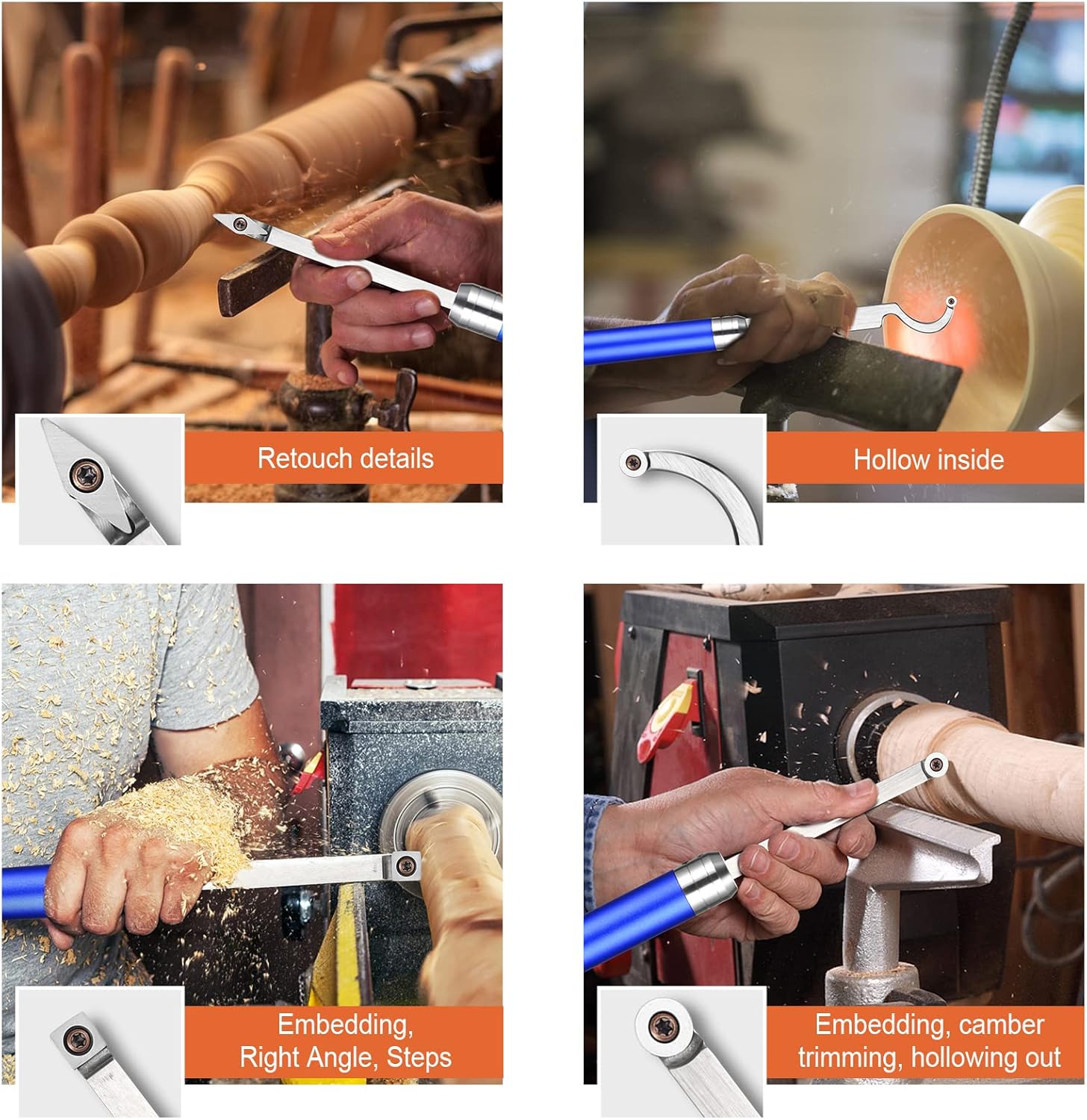 8 in 1 Carbide Turning Tools BITOWAT Wood Lathe Accessories Tipped Woodturning Set with 4 Replaceable Cutter Heads, Aluminum Case, Rougher, Finisher