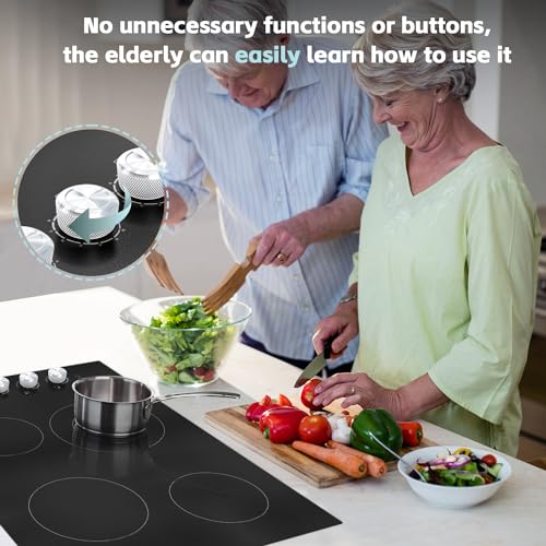 Karinear Electric Cooktop 30 Inch, 4 Burners Electric Stove Top, 30" Knob Control Built-in Electric Radiant Ceramic Cooktop, 6700W, 220~240V Hard Wire