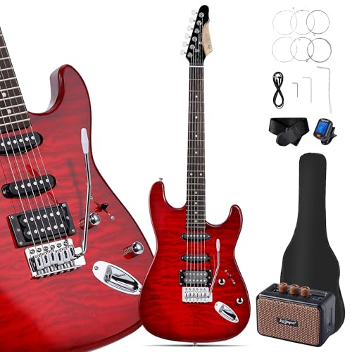 Leo Jaymz 39" Full Size ST Style Electric Guitar Starter Kit with SSH Pickup, 5W Portable Amp, Tuner, Gig Bag, Strap & Accessories (Violet Ocean)