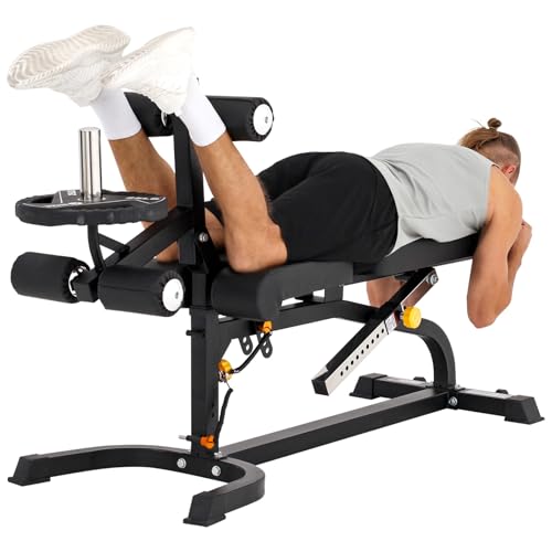 Altas Strength Adjustable Utility Bench Three Workout Stations In One Home Gym With Leg developer Preacher Curl Attachment Smith Machine Light