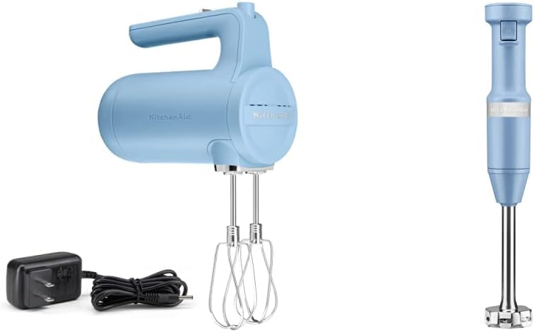 KitchenAid Cordless Hand Mixer (KHMB732) and Variable Speed Corded Hand Blender (KHBV53) Bundle, Blue Velvet