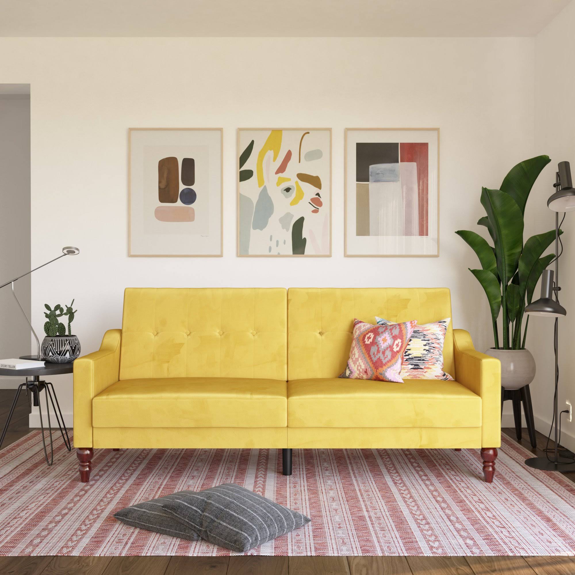 Novogratz Beatrice Coil Futon Convertible Sofa Bed u0026 Couch - Mustard