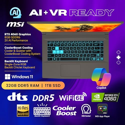 MSI Thin 15 Gaming Laptop, 15.6" FHD IPS Display, AMD Ryzen 9 8945HS(>i9-13900H, 5.2 GHz), GeForce RTX 4060, AI&VR Ready, Copilot+ PC