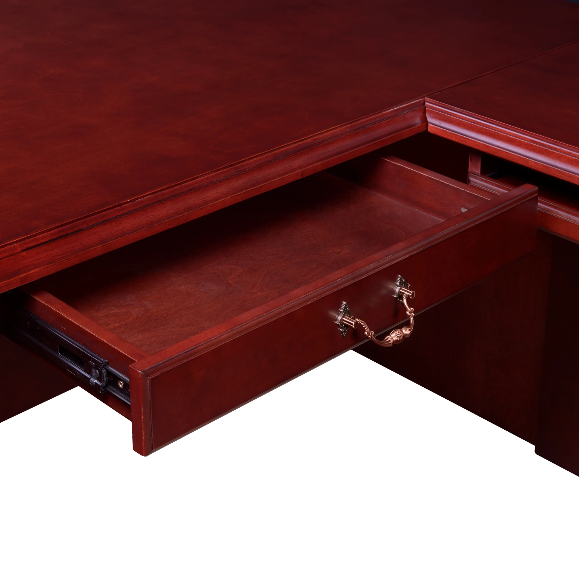 Regency Prestige 72 x 36 in. L Shape Desk with Double Pedestal Drawer Unit - Mahogany