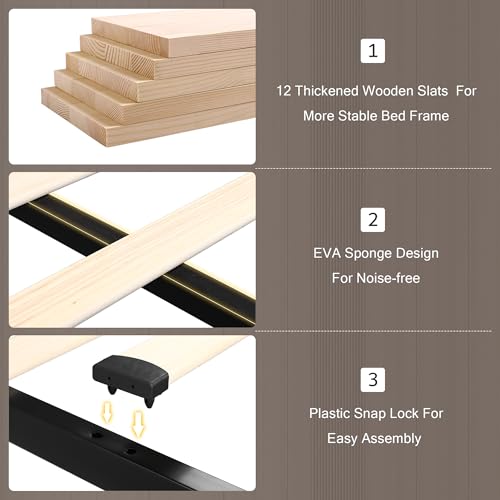 Queen Bed Frame with 4 Storage Drawers and Charging Station, Upholstered Platform Bed Frame with Storage Headboard, No Box Spring Needed