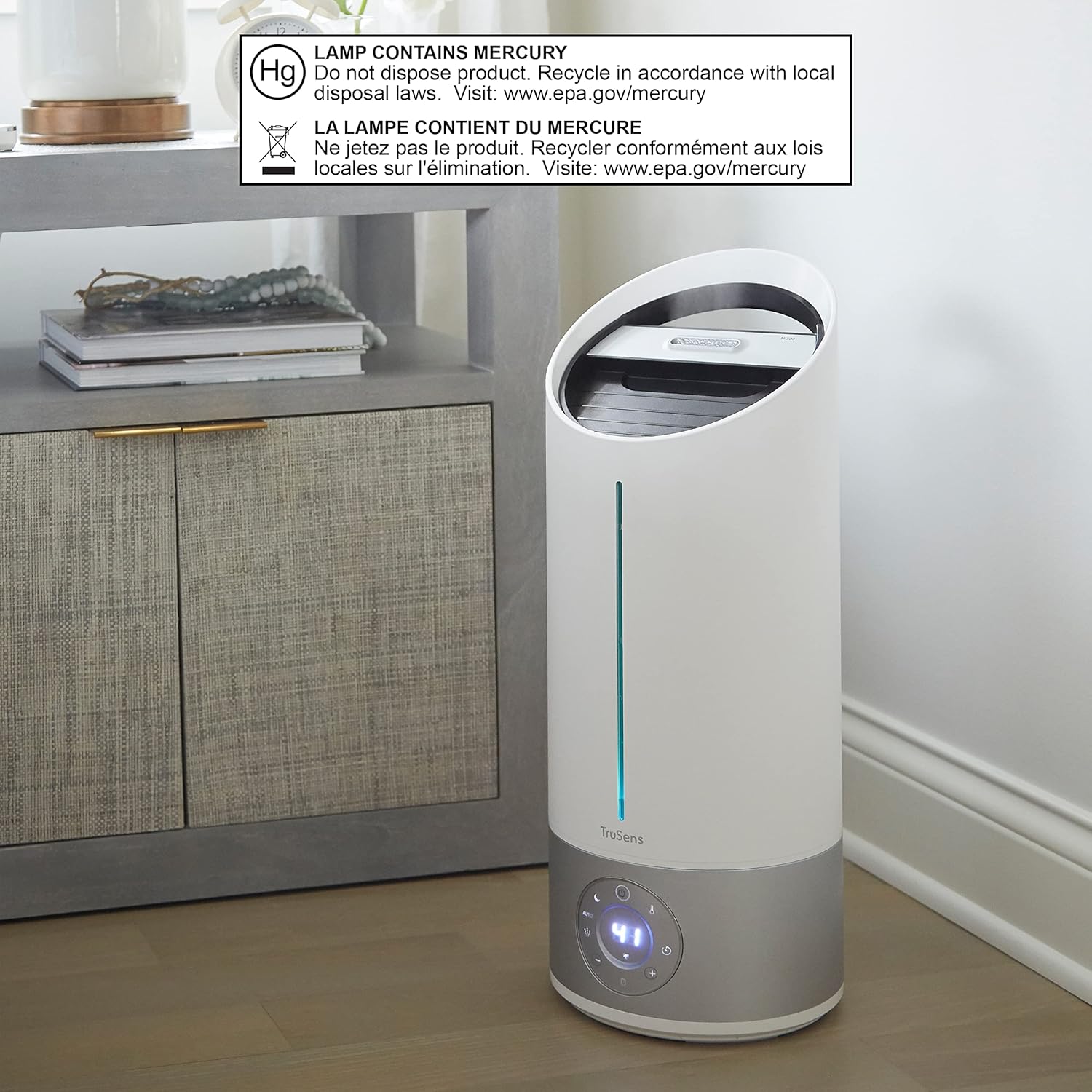TruSens Clean Mist Ultrasonic Humidifier With UV-C Light, Large 8L Tank, Humidity Sensor, Warm & Cool Mist, Water Softening Filter