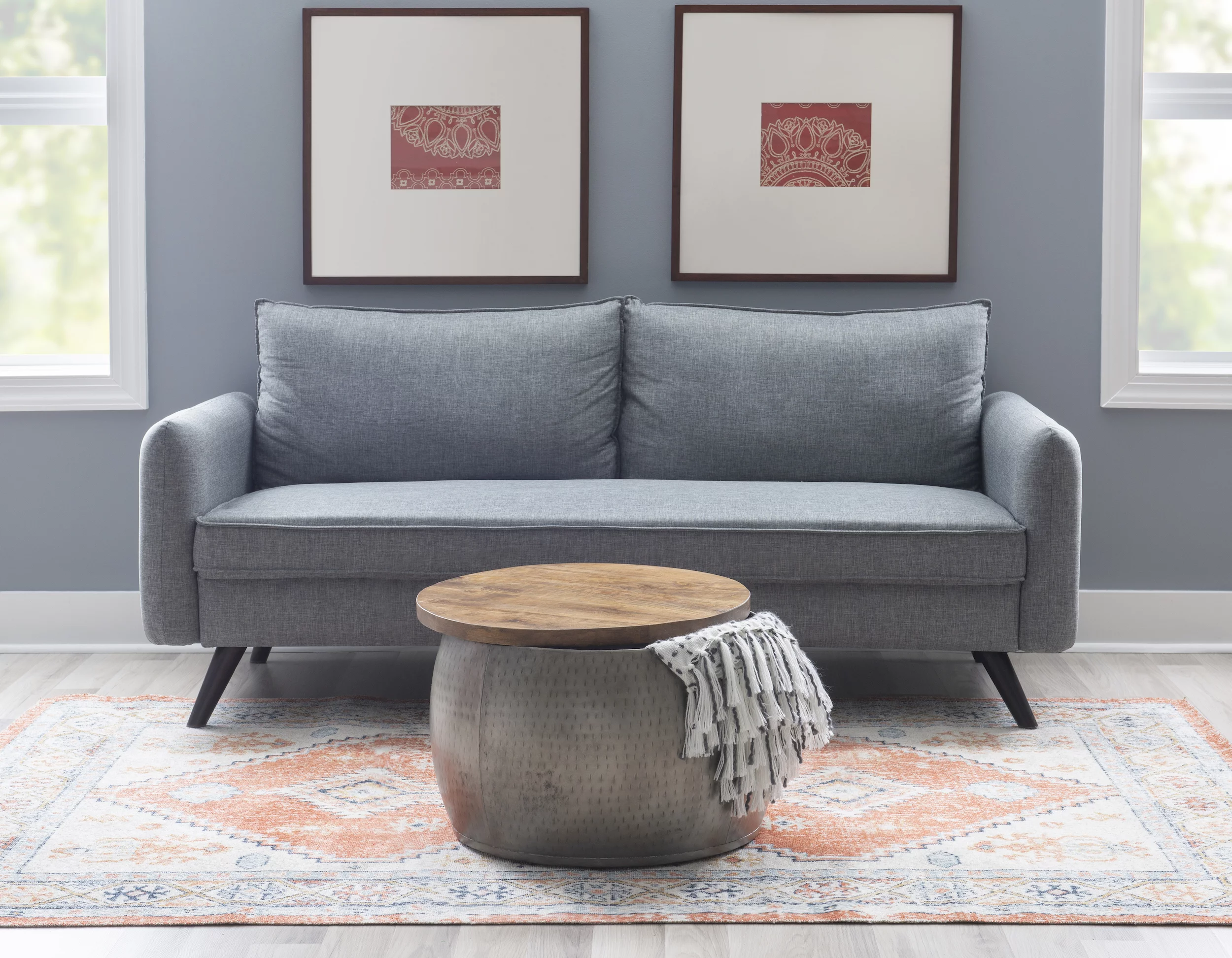 Powell Wesmar Metal Indoor Drum Accent Table with Storage, 16" Tall, Pewter
