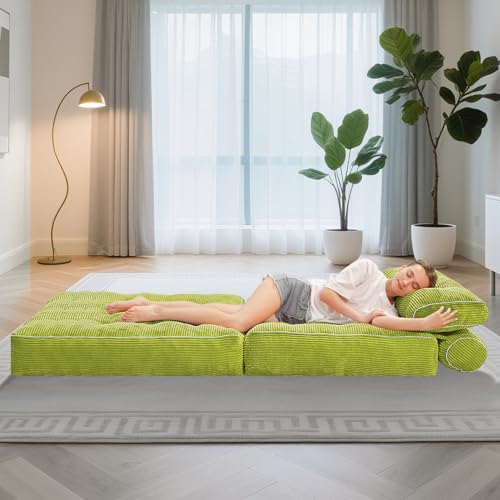 HABUTWAY Folding Sofa Bed, Convertible Sleeper Chair Bed w/Dual-Pillow & Handle, Foldable Floor Sofa Lounge w/Back Support for Living Room, Bedroom