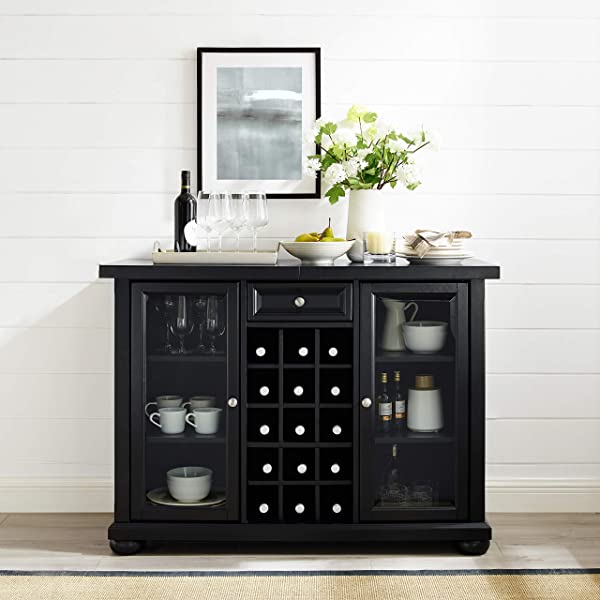 Crosley Furniture Lafayette Sliding Top Bar Cabinet, Black Black LaFayette