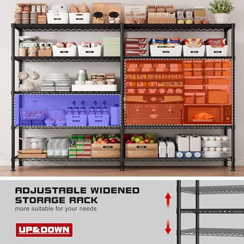 REIBII 73''W Storage Shelves Load 1650 LBS Metal Shelving 5-Tier Wire Shelving Unit for Storage Rack Adjustable Heavy Duty Metal Shelves for Pantry