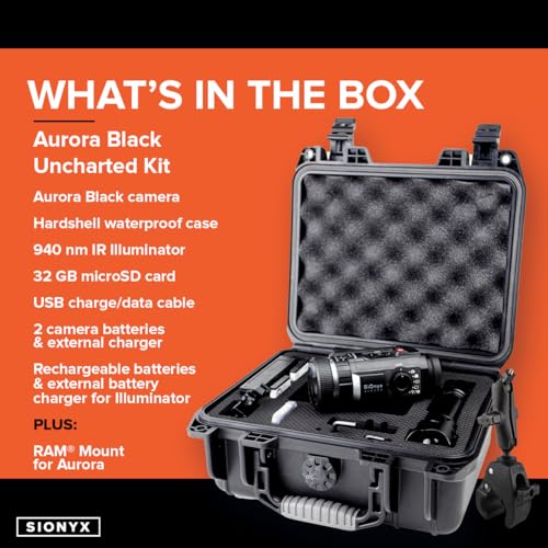 SiOnyx Aurora Black Color Digital Night Vision Camera & Kits – Rugged and Impact-Resistant Aurora Black, WiFi, Mount, 32GB MicroSD Card