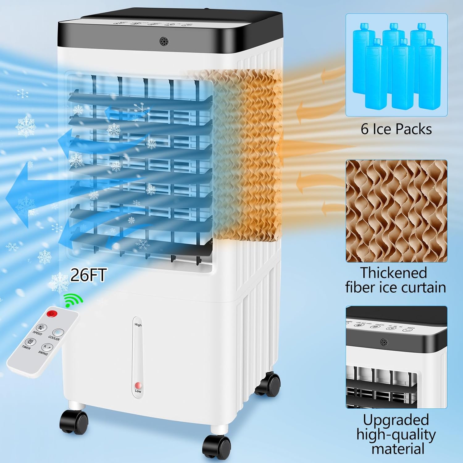 Portable Air Conditioners Windowless,2024 Upgraded Room Air Conditioners,3 IN 1 Swamp Cooler,Ac Unit with 3 Gal Water Tank,Timer,3 Speeds