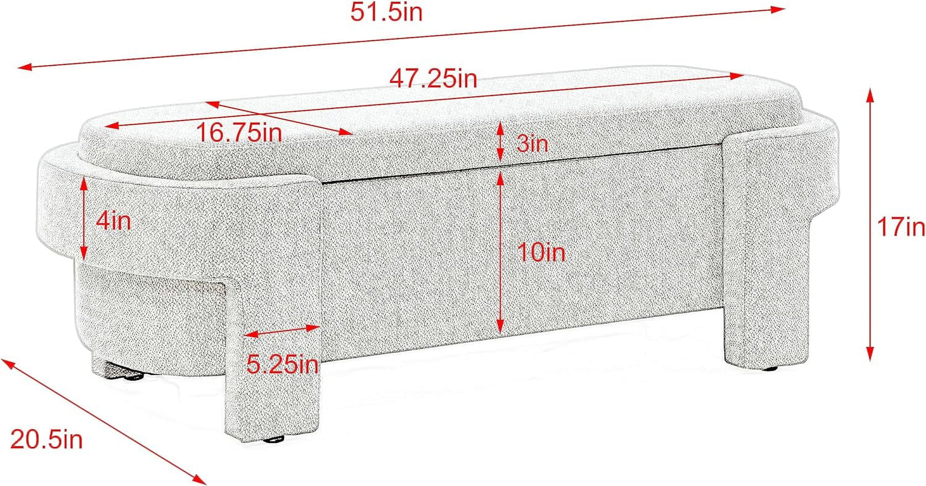 51.5" Oval Storage Bench End of Bed Storage Ottoman Benches Linen Fabric Upholstered Ottoman Bench with Large Storage Space for Living Room Entryway