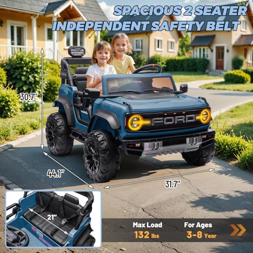 ENYOPRO 2 Seater Ride On Car for Kids, 24v Licensed Ford Bronco Raptor Electric Power Ride On Truck Toy with Remote Control