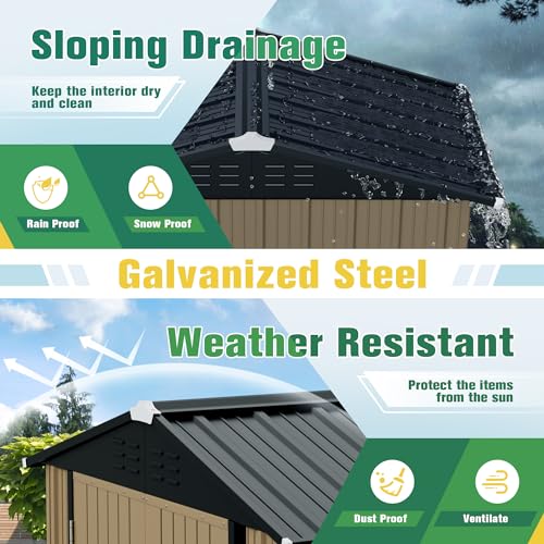 Flamaker Storage Shed Waterproof Metal Garden Shed with Lockable Door Utility Tool Shed Outdoor Storage for Backyard, Patio and Lawn (5 x 3 FT)