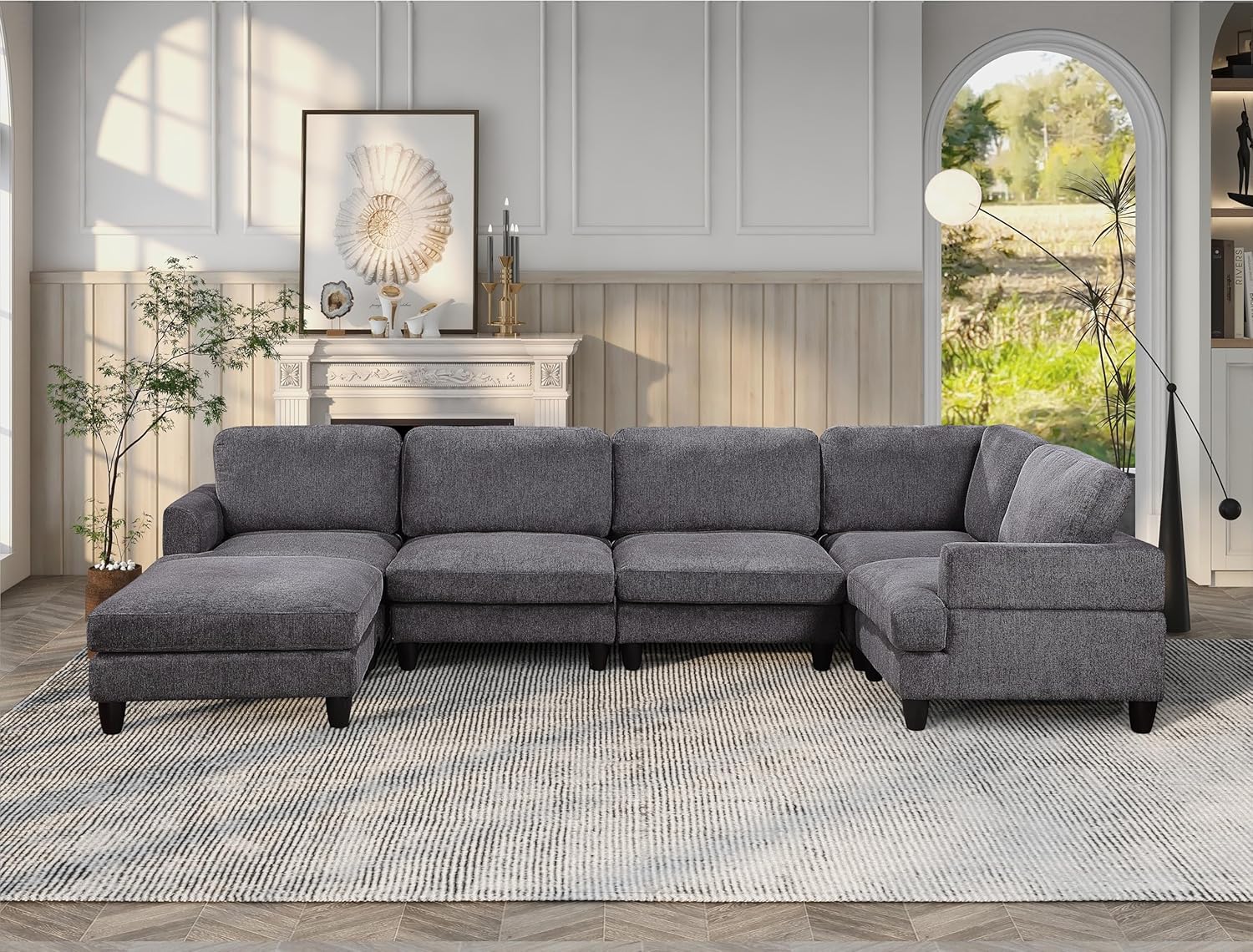 U-Shaped Oversized Modular Sectional Sofa Couch with Movable Ottoman