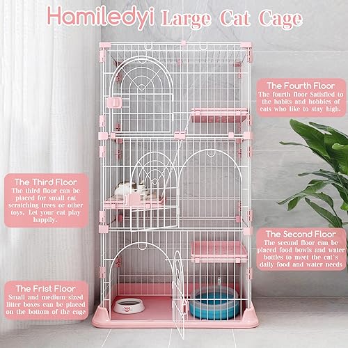 Hamiledyi Indoor Cat Cage 52 Inches Cat Villa Large Pet Crate with 3 Platforms and 1 Ramp Ladders Metal Cat Playpen with 3 Doors Outdoor Cat