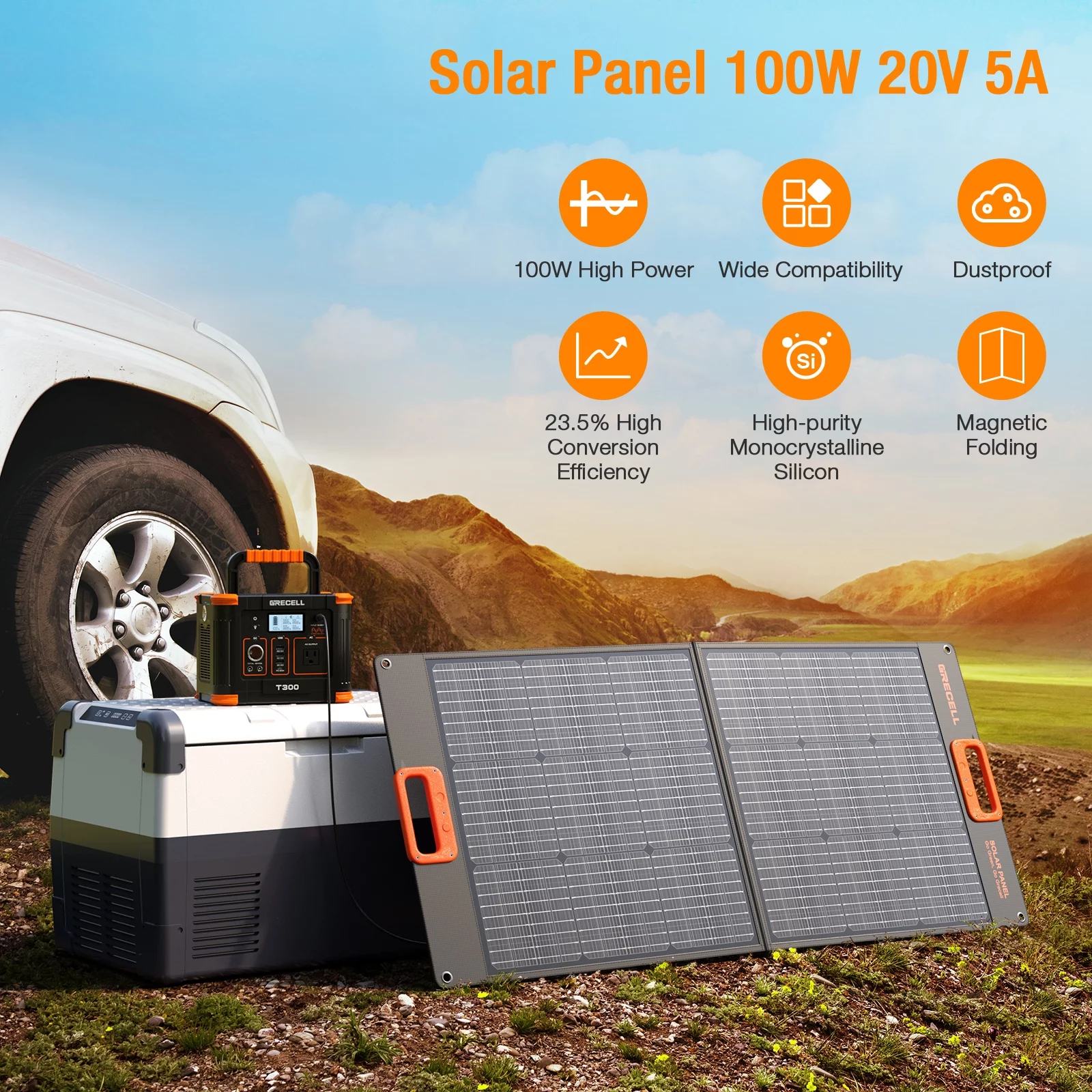 GRECELL 100W Portable Solar Panel for Power Station Generator with Solar Charger