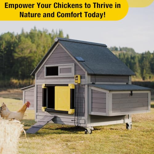 Aivituvin Chicken Coop with Wheels Outdoor Poultry Cage with Two Nesting Boxes 19ft&sup2; Wooden Hen House