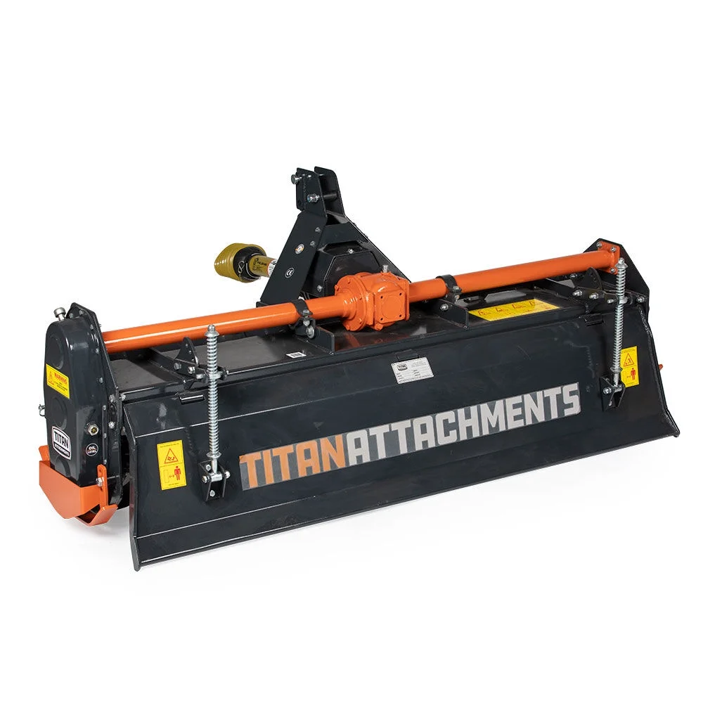 Titan Attachments 3 Point 72in PTO Driven Rotary Tiller, Category 1 Tractors, Single Speed Gear Drive, L-Shaped Tines Work 5in Deep