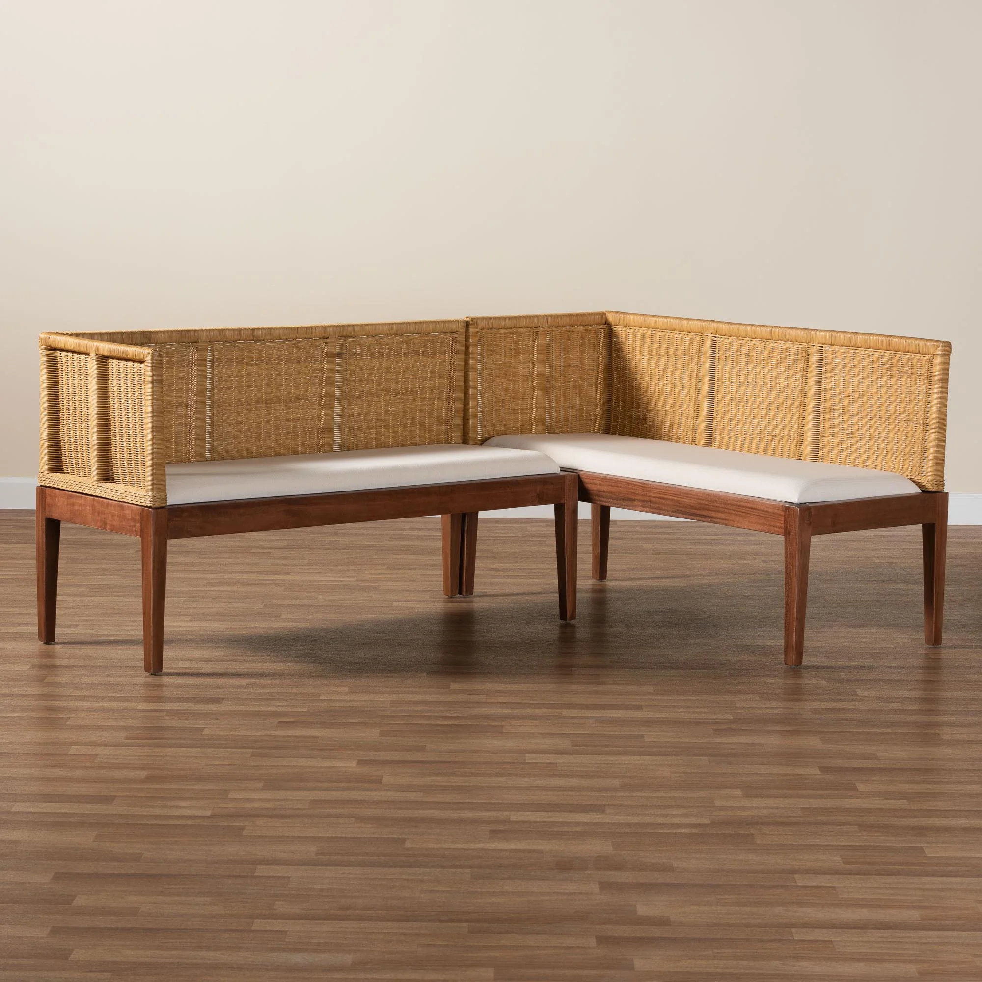 Baxton Studio Tabanan Boho Dining Nook Banquette set, 2-Piece, Brown