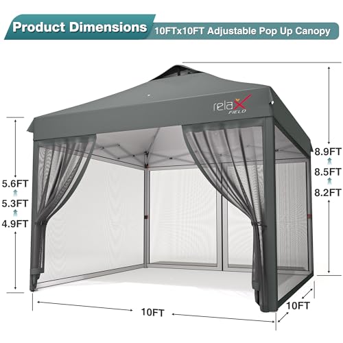 Outdoor Gazebo 10x10 with Mosquito Netting, Pop Up Canopy Tent for Camping, Backyard, Party, Screen Tent with 2 Zipper Doors