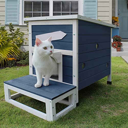 Rockever Outdoor Cat House, Large Outdoor Houses for Feral Cats Wooden Outside Cat Shelter Weatherproof with Escape Door