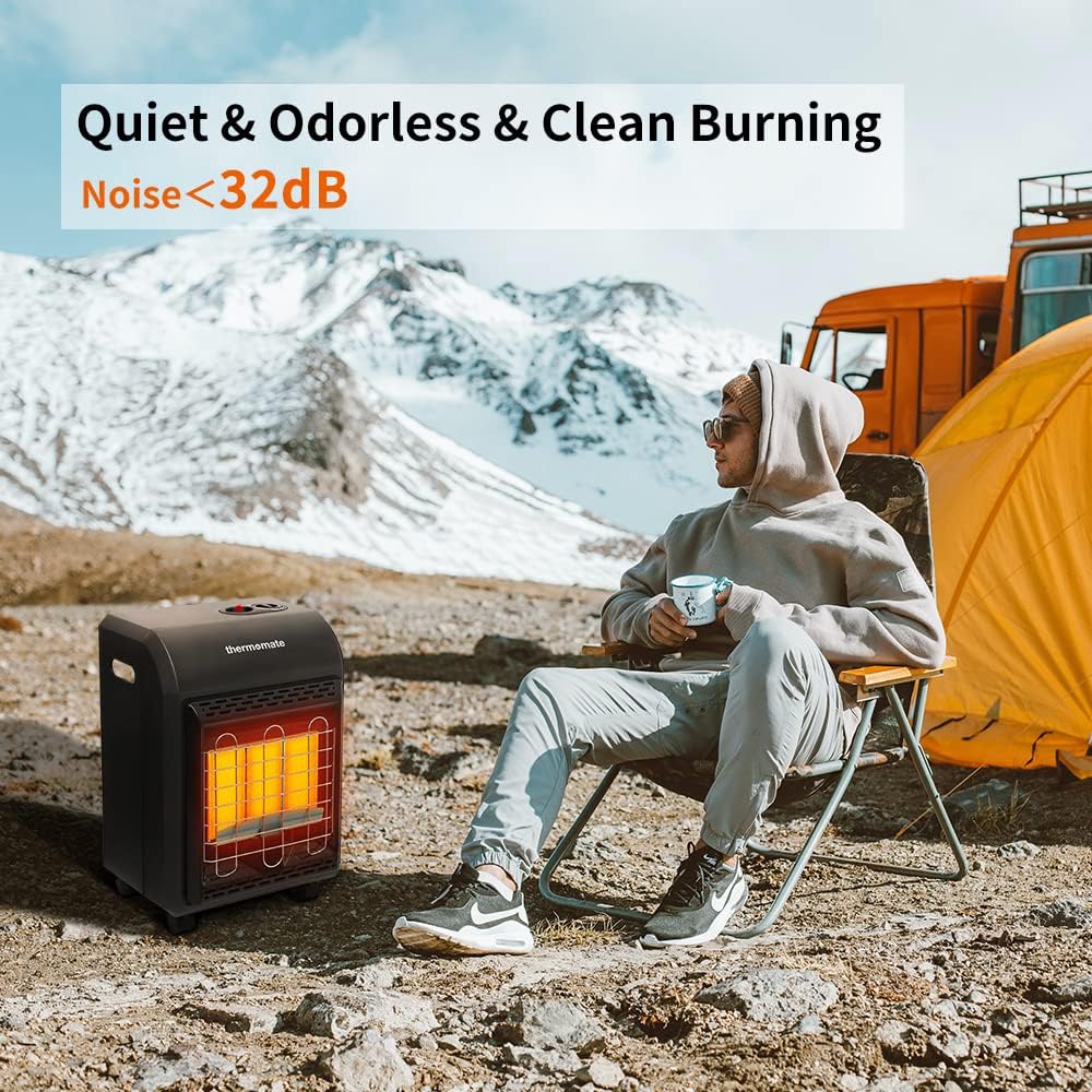 Propane Heater, thermomate 18,000 BTU Portable LP Gas Heater with 3 Power Settings, Mobile Radiant Cabinet LP Heater with Gas Regulator and Hose