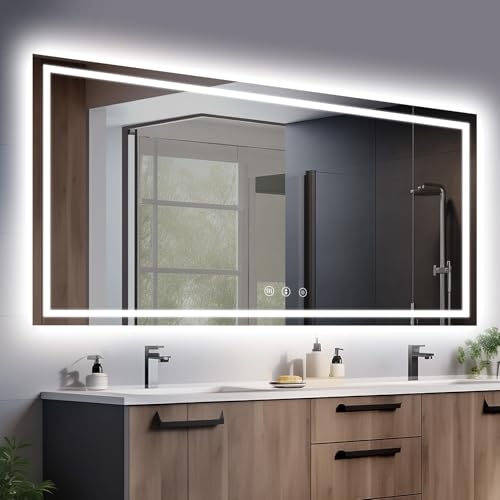 YOLEO 40x36 LED Bathroom Mirror with Lights, Led Mirror for Bathroom with Front and Backlit, Lighted Bathroom Vanity Mirror for Wall, Anti-Fog