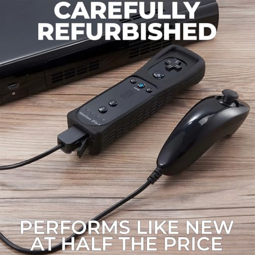 Nintendo Wii Console Bundle Black- With Wii Console Black, 2 Remotes & 2 Nunchuks Fully Compatible, Charging Dock, 2 Rechargeable Batteries