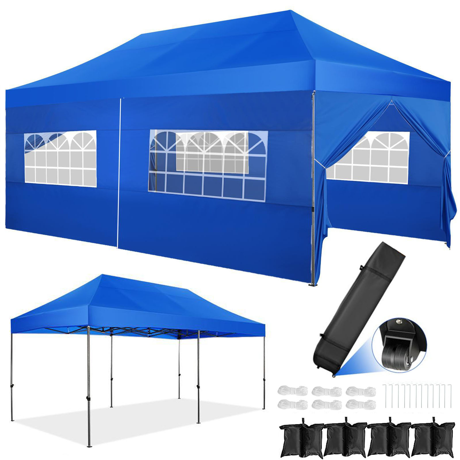 COBIZI 10'x20' Canopy Heavy Duty Pop Up Canopy Tent Outdoor Gazebo Shelter Portable Instant Commercial Tent with 6 Removable Sidewalls&3 Heigh