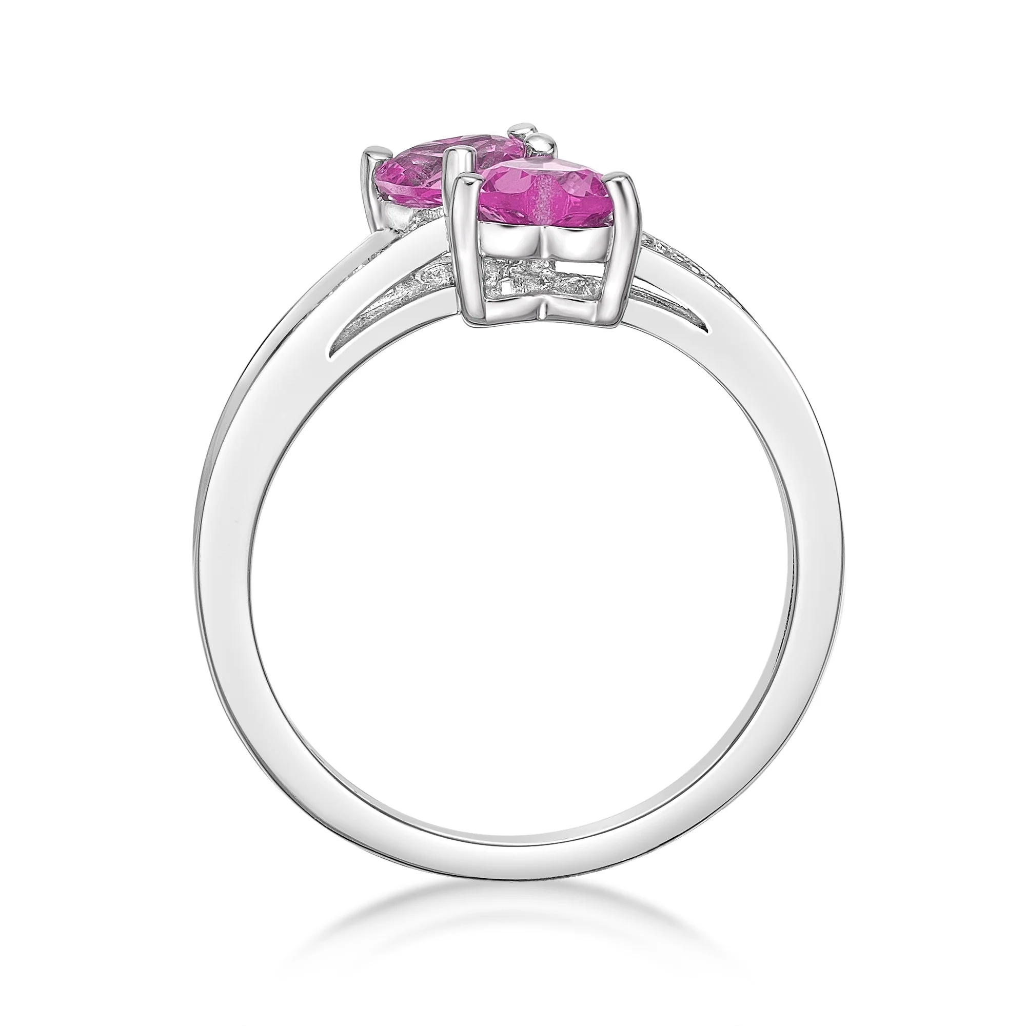 1.10 Ct Heart Pink Sapphire and Diamond Accent 925 Sterling Silver Ring Size 7