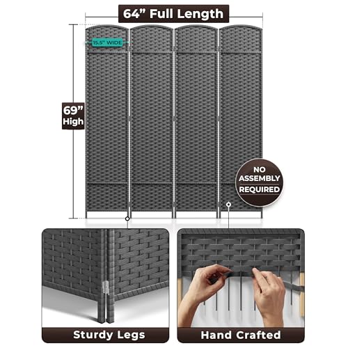 Sorbus 8-Panel Black Room Divider with Double Hinged Panels, 6 ft Tall Folding Privacy Screen