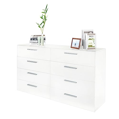 8 Drawer Wood Lateral Dresser,Double Chest Dresser of Drawers Storage Organizer with Metal Handles