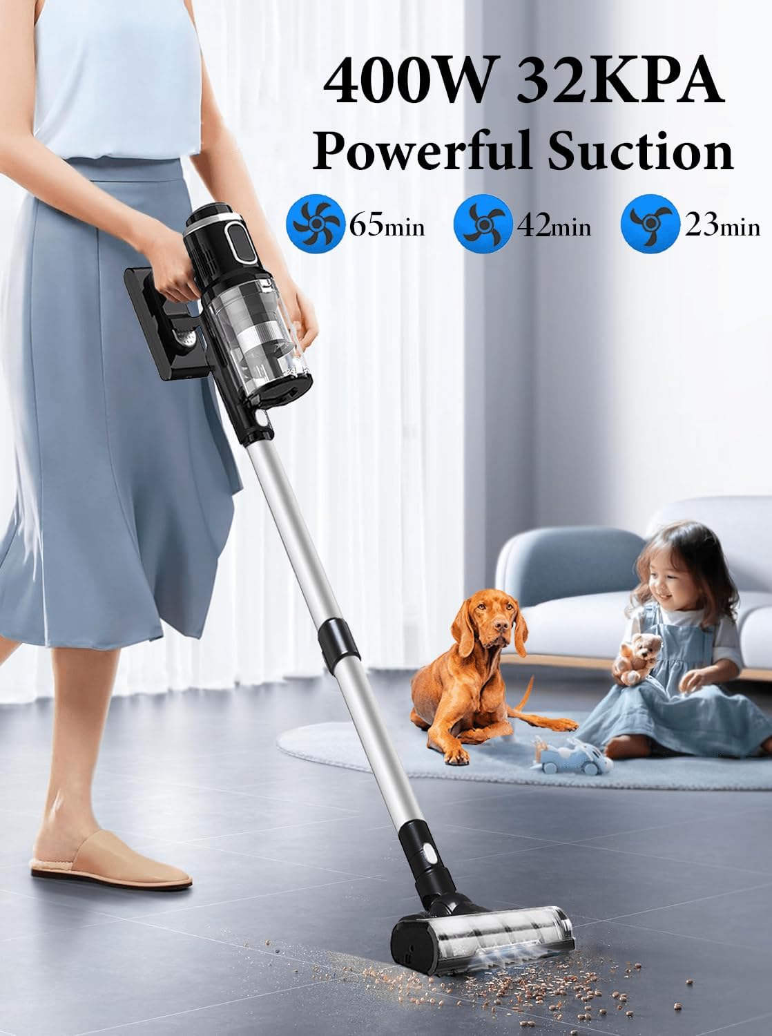 V12 Cordless Vacuum Cleaner, 400W/32KPA Cordless Stick Vacuum with Touch Screen, 65Mins Runtime, Lightweight Powerful Suction Vacuum for Home