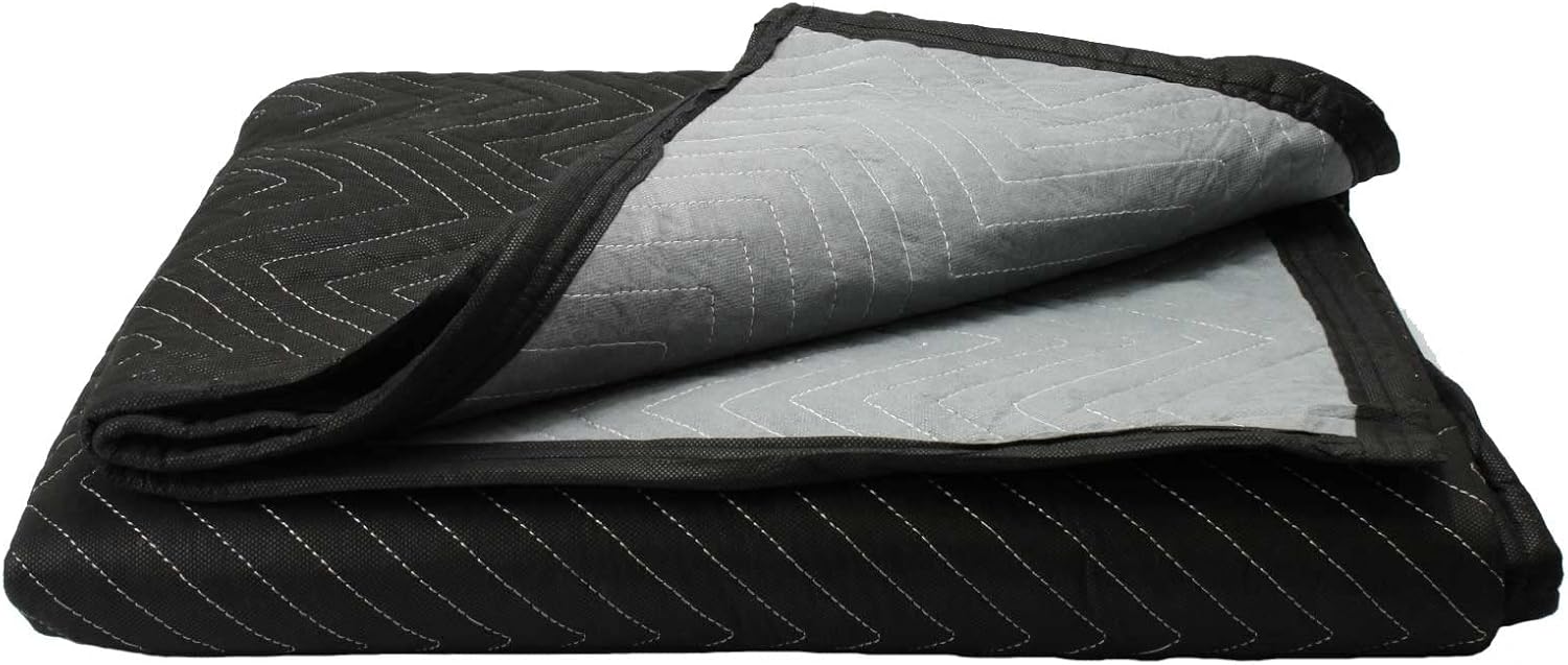 US Cargo Control Econo Deluxe Moving Blankets - 80 Inches Long By 72 Inches Wide - Black/Gray Polyester Material