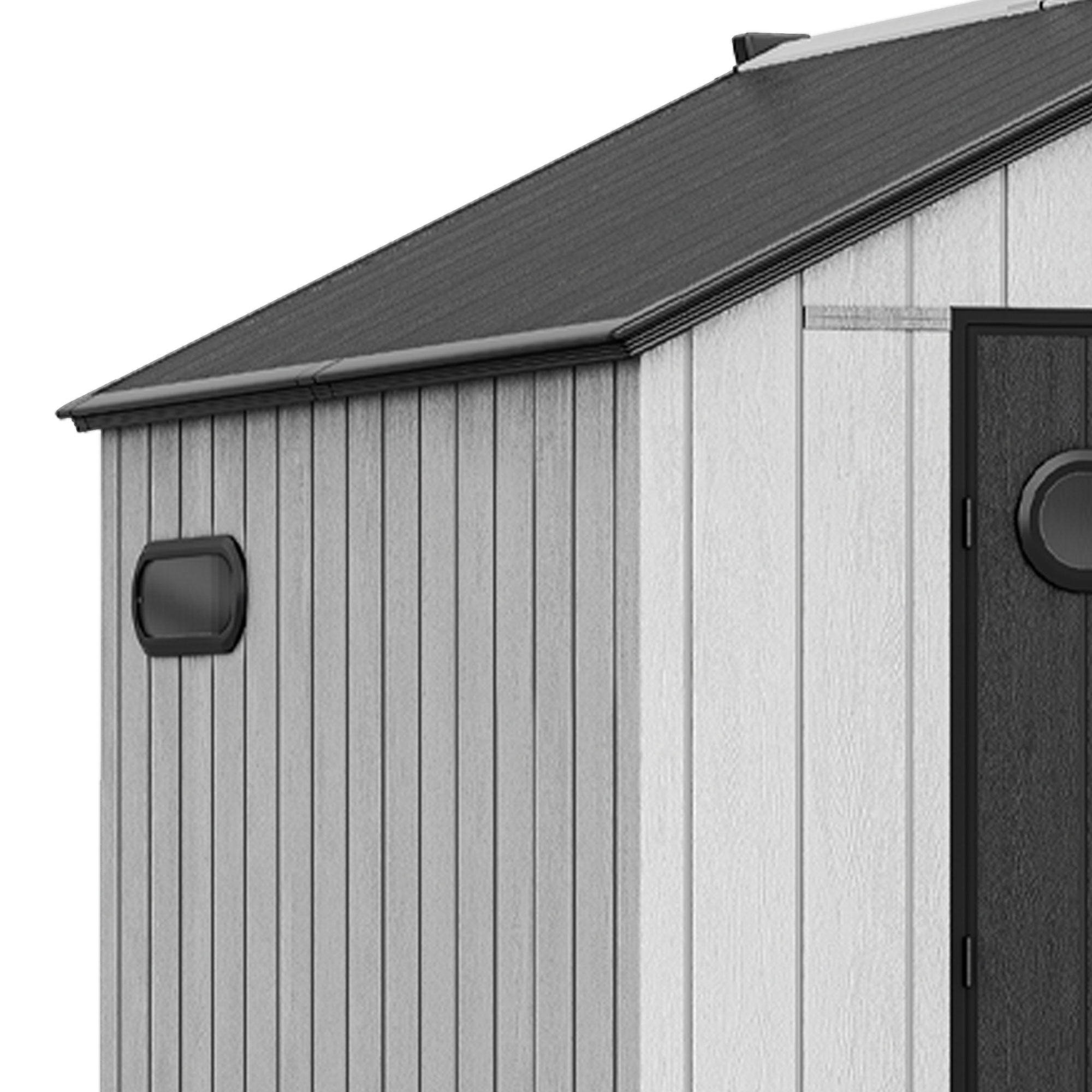 ModFusion 8x8 Ft Improved Natural Light, Outdoor Resin Storage Shed, 2 Door with Lock, Floor, Gable Roof, Windows, Air Vent, for Bike, Trash Can