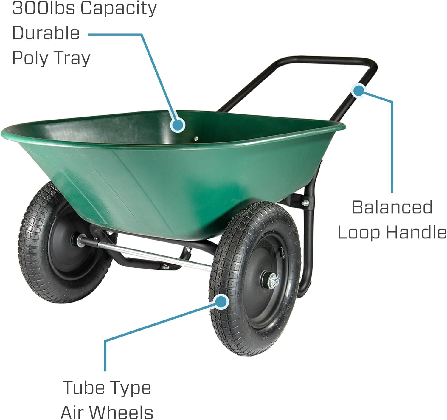 Marathon Yard Rover – 2 Tire Wheelbarrow Garden Cart - Green/Black
