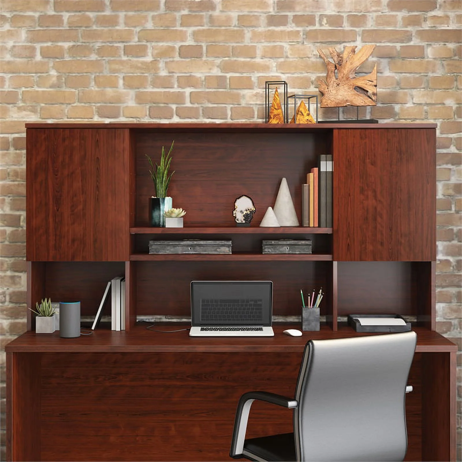Pemberly Row 72" Engineered Wood Storage Hutch in Classic Cherry