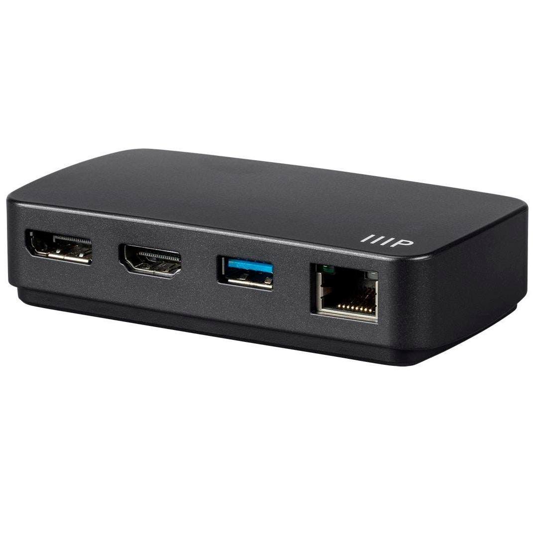 Monoprice Thunderbolt 3 Mobile Dual Video HDMI and DisplayPort Travel Dock Adapter - Black | with 4K@60Hz, Built in Cable, USB 3
