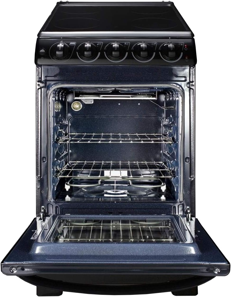 Summit Appliance REX2051BRT 20" Wide Electric Smooth-Top Range Oven, Black; Smooth Ceramic Glass Top, Removable Backguard, 4 Cooking Zones
