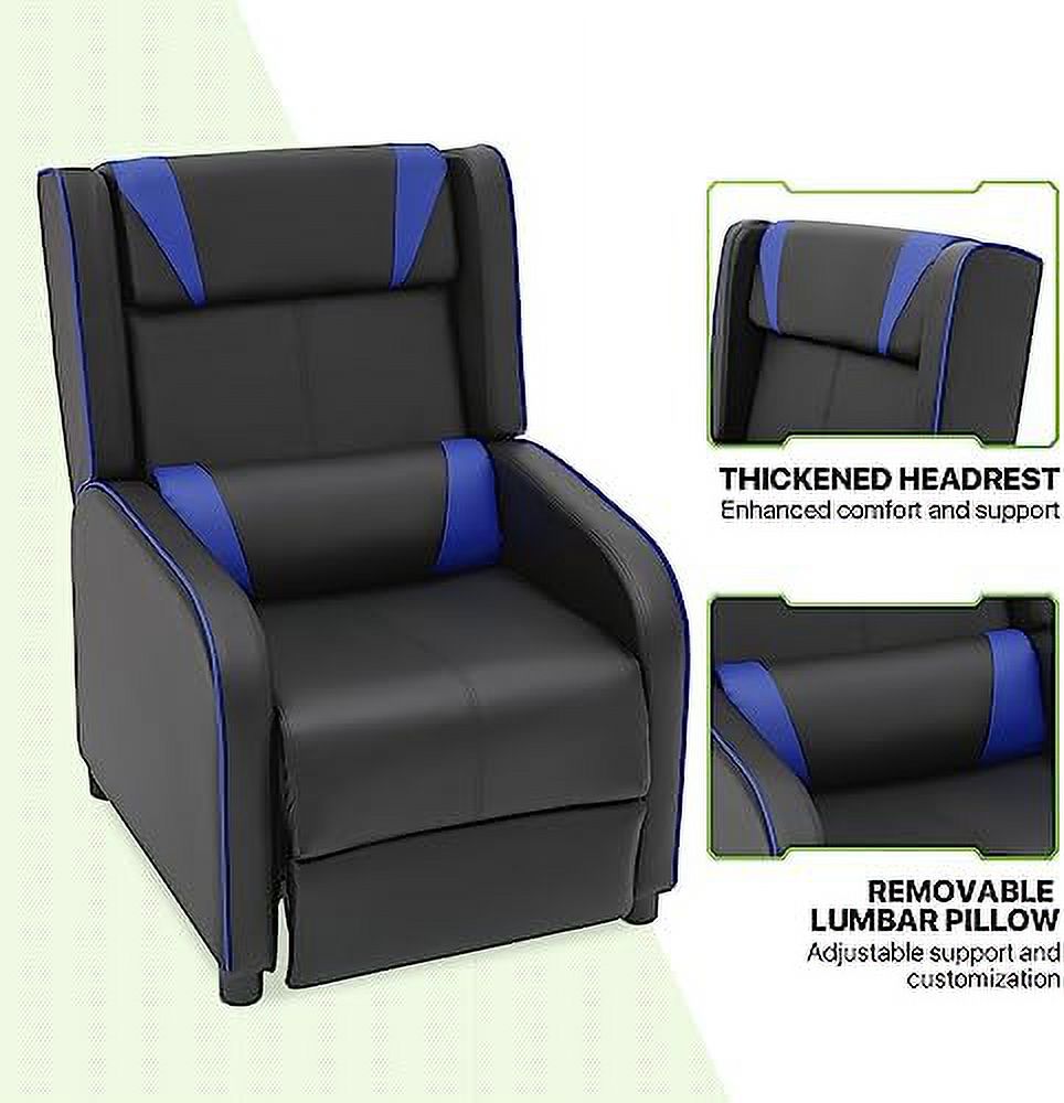Gaming Recliner Chair With Adjustable Backrest And Footrest, Lumbar Support And Side Pocket