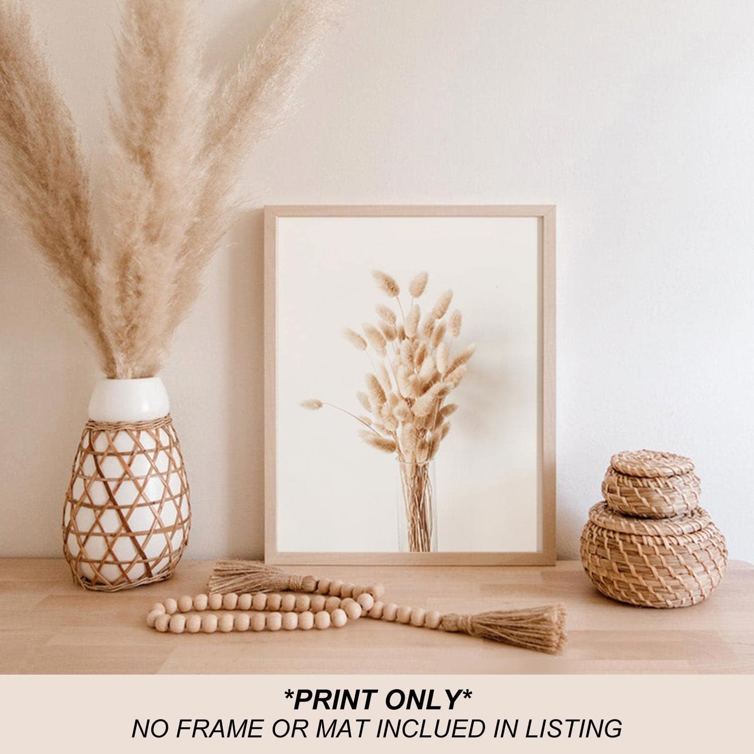 heilkee Boho Wall Art Modern Farmhouse Bathroom Decor Cute Pampas Grass Wall Decor Botanical Prints Beige Room Aesthetic Neutral Kitchen Bedroom