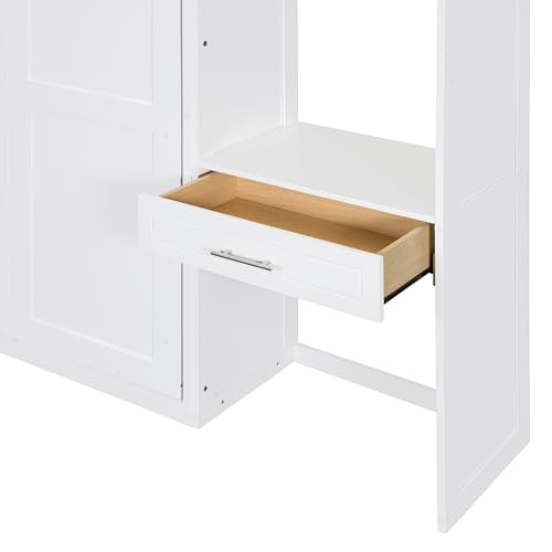 Polibi Full Size Wall Murphy Bed with Built-in Desk & Shelves - Multi-Functional Wall Bed for Small Apartments, 3 Storage Cabinets